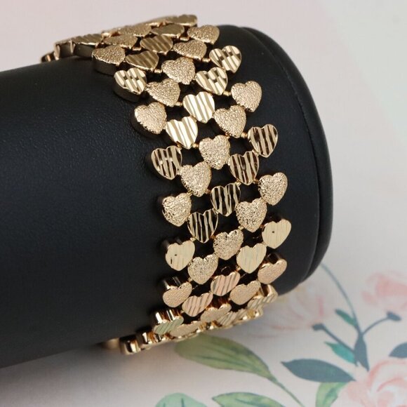 "Wide Heart Pattern Rose Gold Bracelet for Women, Bold Design, XPBL0897 - Picture 1 of 12
